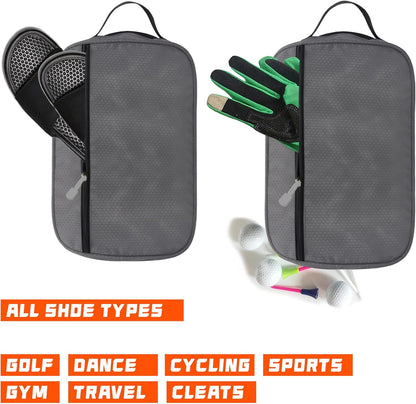 Shoe Bag Golf Travel Soccer Gym Sport with Side Accessory Outside Pocket for Socks Shoe Pouch Portable Large Shoe Storage Bag for Packing Zippered (all grey)