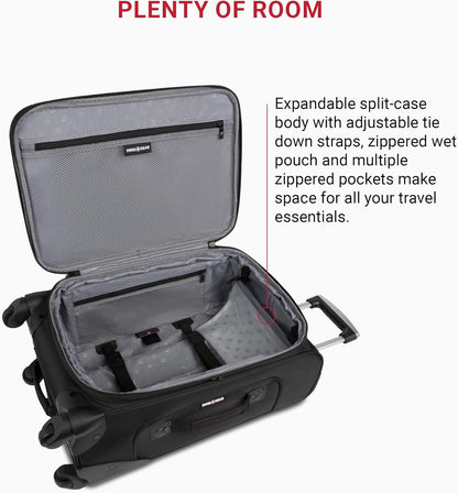 SwissGear Sion Softside Expandable Luggage, Black, Checked-Medium 25-Inch