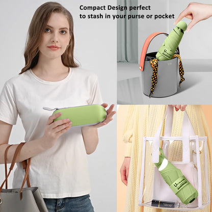 BAODINI Travel Mini Umbrella for Purse With Case Small Compact UV Sun Protection Sun Lightweight Tiny Pocket Umbrella for Women Kids and Men