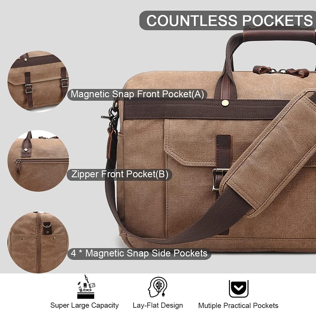 Duffle Bag for Men Waterproof Genuine Leather Canvas Travel Duffel Bags for Women Overnight Weekender Bag for Traveling