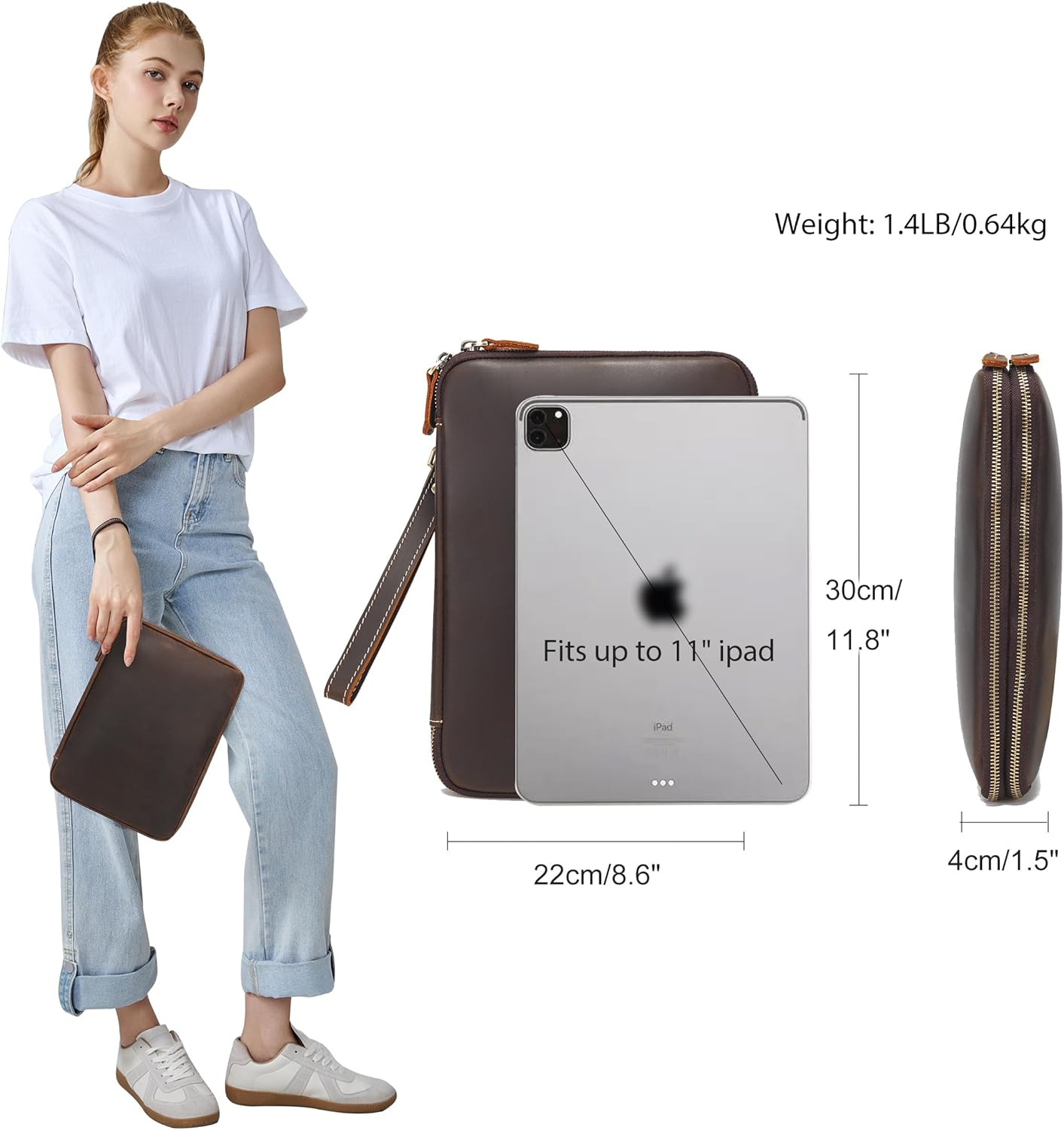 LANNSYNE Full Grain Leather Travel Cable Accessories Bag, Electronic Organizer Carry Case Double Layer Storage Case for Cables, Charger, Phone, Power Bank