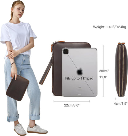 LANNSYNE Full Grain Leather Travel Cable Accessories Bag, Electronic Organizer Carry Case Double Layer Storage Case for Cables, Charger, Phone, Power Bank