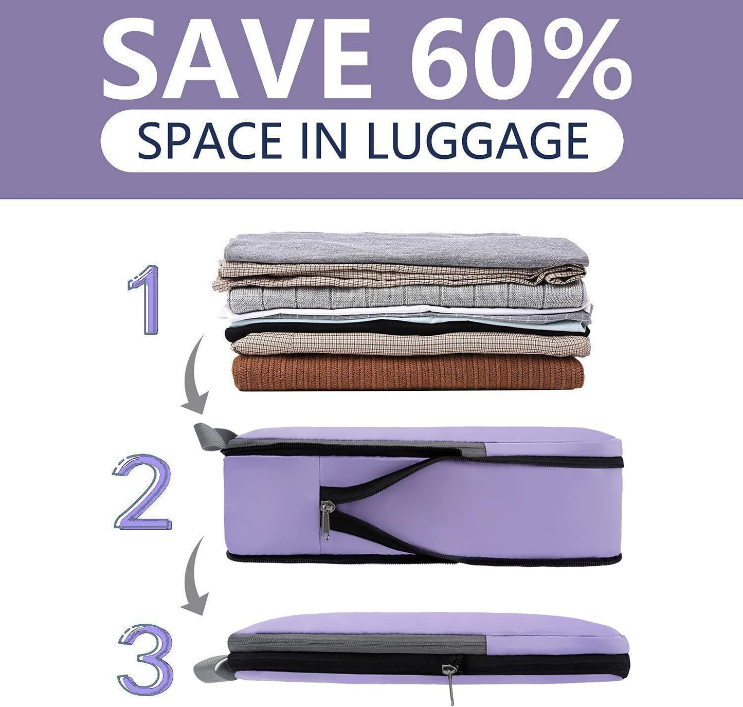 BAGAIL 4 Set/6 Set/8 Set Compression Packing Cubes Travel Accessories Expandable Packing Organizers(Lavender ClothPattern 4 Set)