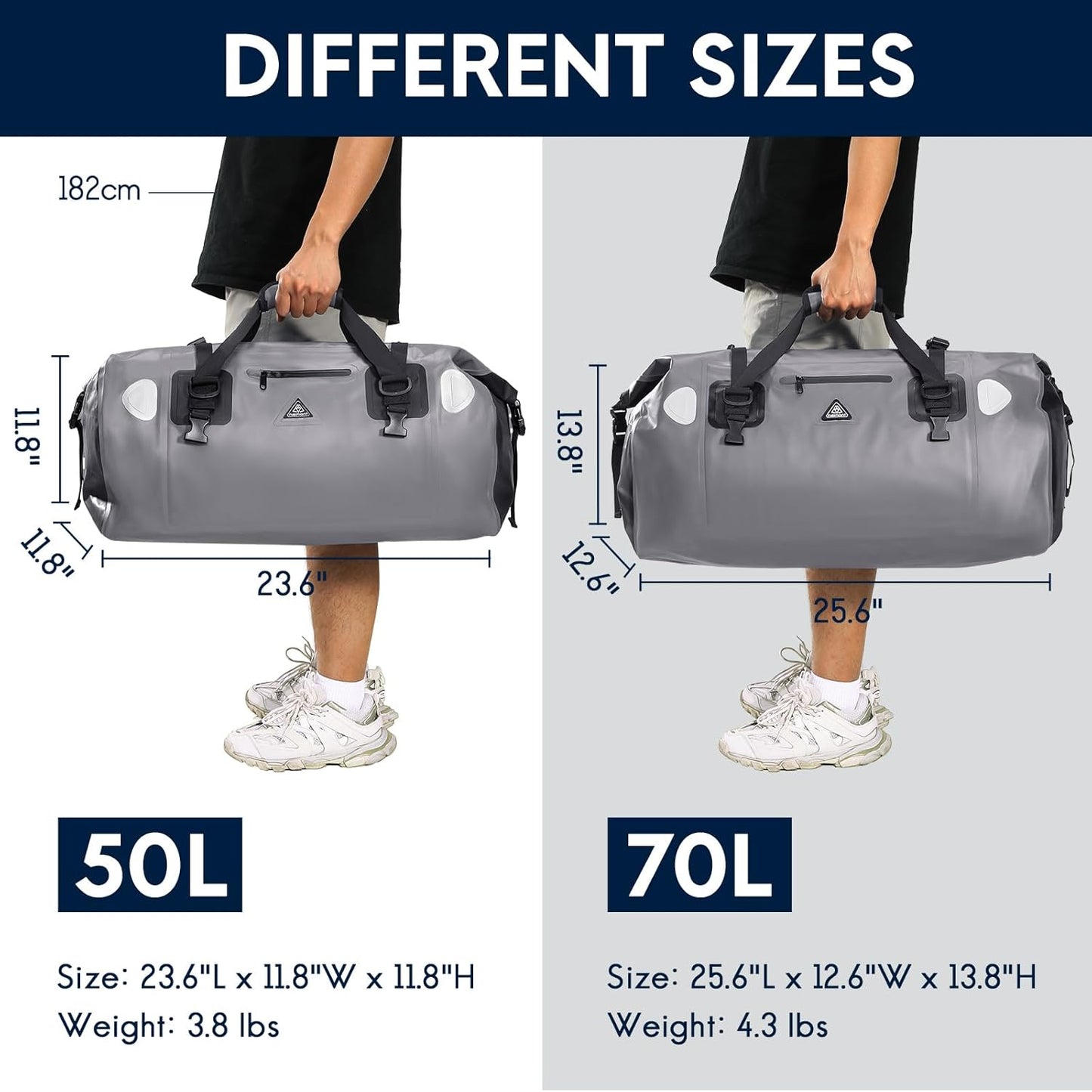 Haimont Waterproof Duffel Bag Roll-top Dry Duffel Bag with Quick-fixed Straps for Motorcycling, Rafting, Boating, SUP, Kayaking, Travel, 50L/70L