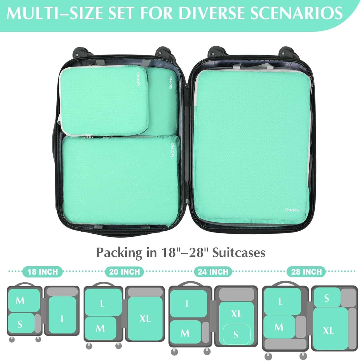 Gonex Compression Packing Cubes, 3pcs/4pcs Expandable Storage Travel Luggage Bags Organizers