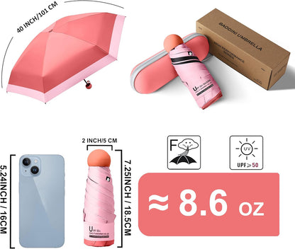 BAODINI Travel Mini Umbrella for Purse With Case Small Compact UV Sun Protection Sun Lightweight Tiny Pocket Umbrella for Women Kids and Men