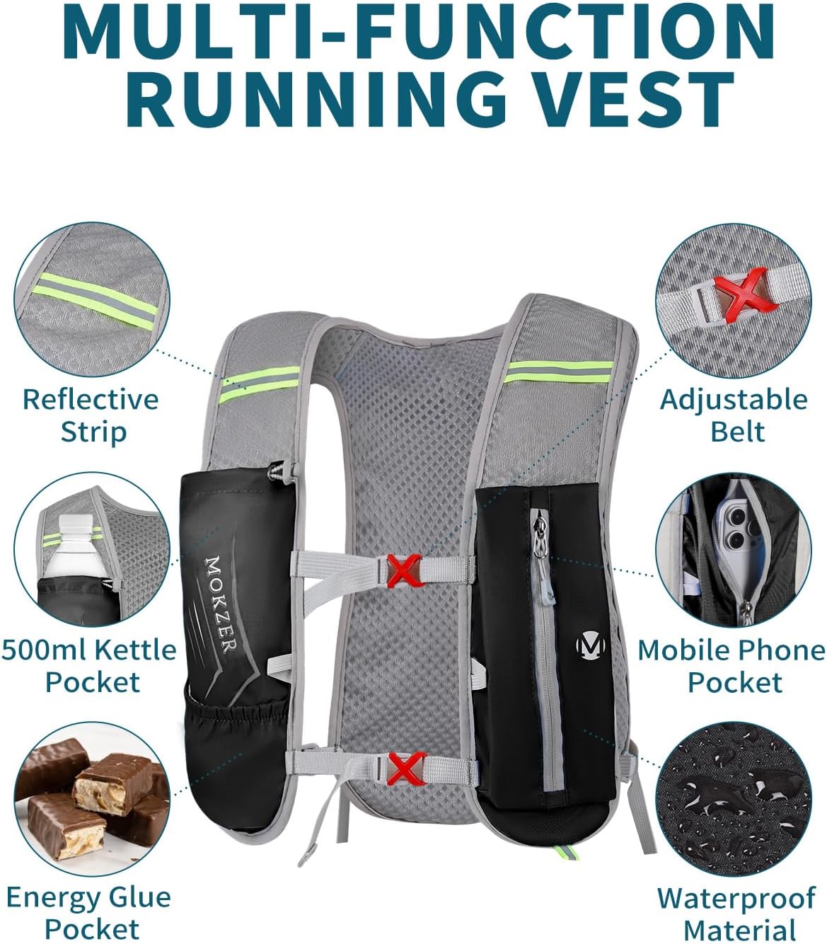 Running Hydration Vest with a 2L Water Bladder, Hydration Pack Lightweight Water Backpack for Running Hiking Cycling Marathon Trail for Men Women