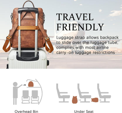 Shrrie Vegan Leather Laptop Backpack for Women 15.6 inch Work Backpack Fashion Travel Backpack Purse for Travel College Work