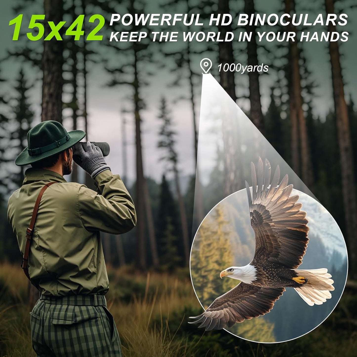 15x42 Binoculars for Adults High Powered - Occer HD Lightweight Travel Hunting Binoculars with Clear Low Light Vision for Bird Watching, Whale Watching, Camping -Green