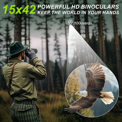 15x42 Binoculars for Adults High Powered - Occer HD Lightweight Travel Hunting Binoculars with Clear Low Light Vision for Bird Watching, Whale Watching, Camping -Green