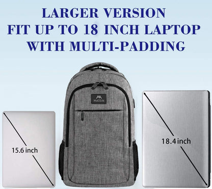 MATEIN Extra Large 18.4 Inch Laptop Backpack, Travel Computer Backpack with USB Charging Port TSA Friendly, Anti Theft College Backpack Flight Approved Business Work Big Bag for Women Men, Grey