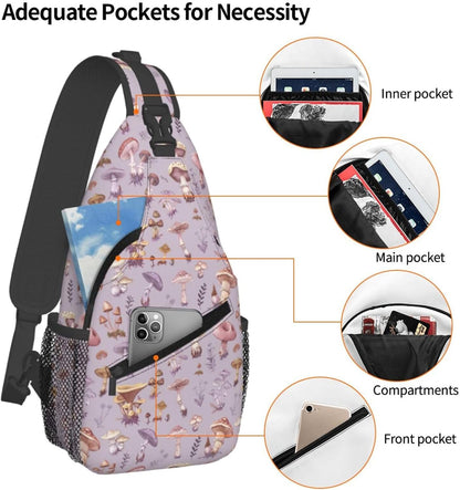 SUPLUCHOM Sling Bag Mushrooms Vintage Botanical Hiking Daypack Crossbody Shoulder Backpack Travel Chest Pack for Men Women
