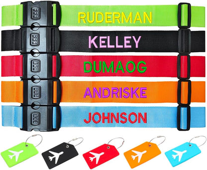 1PC Custom Embroidery Luggage Strap with Your Text/Name,Personalized Luggage Straps with Lock for Suitcases,Adjustable Suitcase Strap Belt Tag for Secure Travel