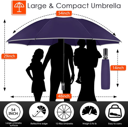 Bodyguard Inverted Umbrella - Large Windproof for Rain & Sun, Compact Reverse With Reflective Stripe, Teflon-Coated for Women Men, Travel Folding With Cover Bag