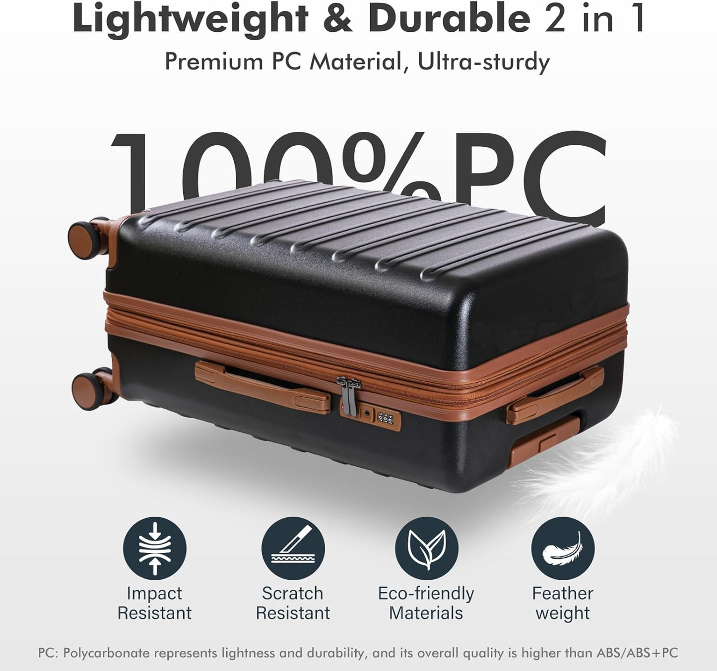 luggage sets 3 Piece with Spinner Wheel,100% PC Material Lightweight Durable,Expandable Carry On Travel Hardside Suitcase sets with TSA Lock for Men and Women (Black+brown)