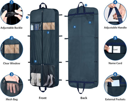 Zilink 60" Garment Bags for Travel Dress Travel Bag for Closet Storage Fur Coat Storage Bag with Adjustable Handles and Stable Buckles for Suits, Dresses, Navy Blue