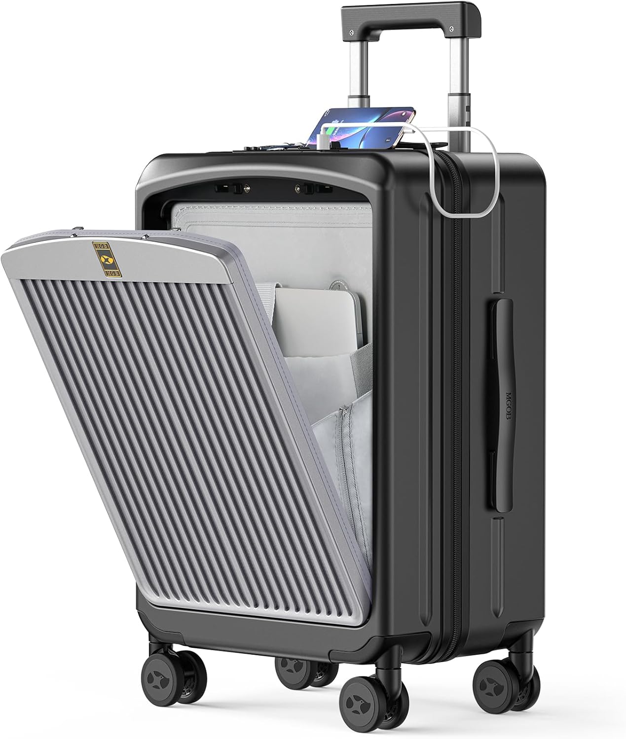 MGB Carry on Luggage 22x14x9 Airline Approved, Durable PC Hardside Suitcase with TSA Lock for Business Trip, 20 Inch Carry-on Luggage, USB Port & 360°Spinner Wheels