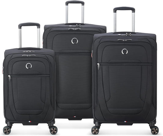 DELSEY PARIS Helium DLX Softside Expandable Luggage with Spinner Wheels, Black, 3 Piece Set (20/25/29)
