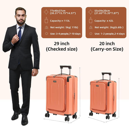 Carry On Luggage, 20Inch Top Opening Airline Approved ABS+PC Hard Shell Suitcases with Silent Wheels, TSA Lock,Front Pocket and Wet-dry Separated Six-piece Set (AD Orange, 20 Inch)