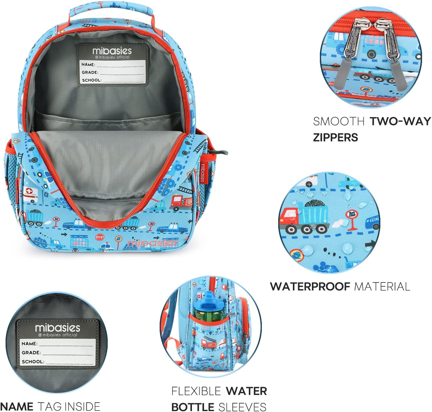 mibasies Toddler Backpack for Boys 2-4: Cute Kids Backpacks Boys - Preschool Kindergarten Backpack - Car