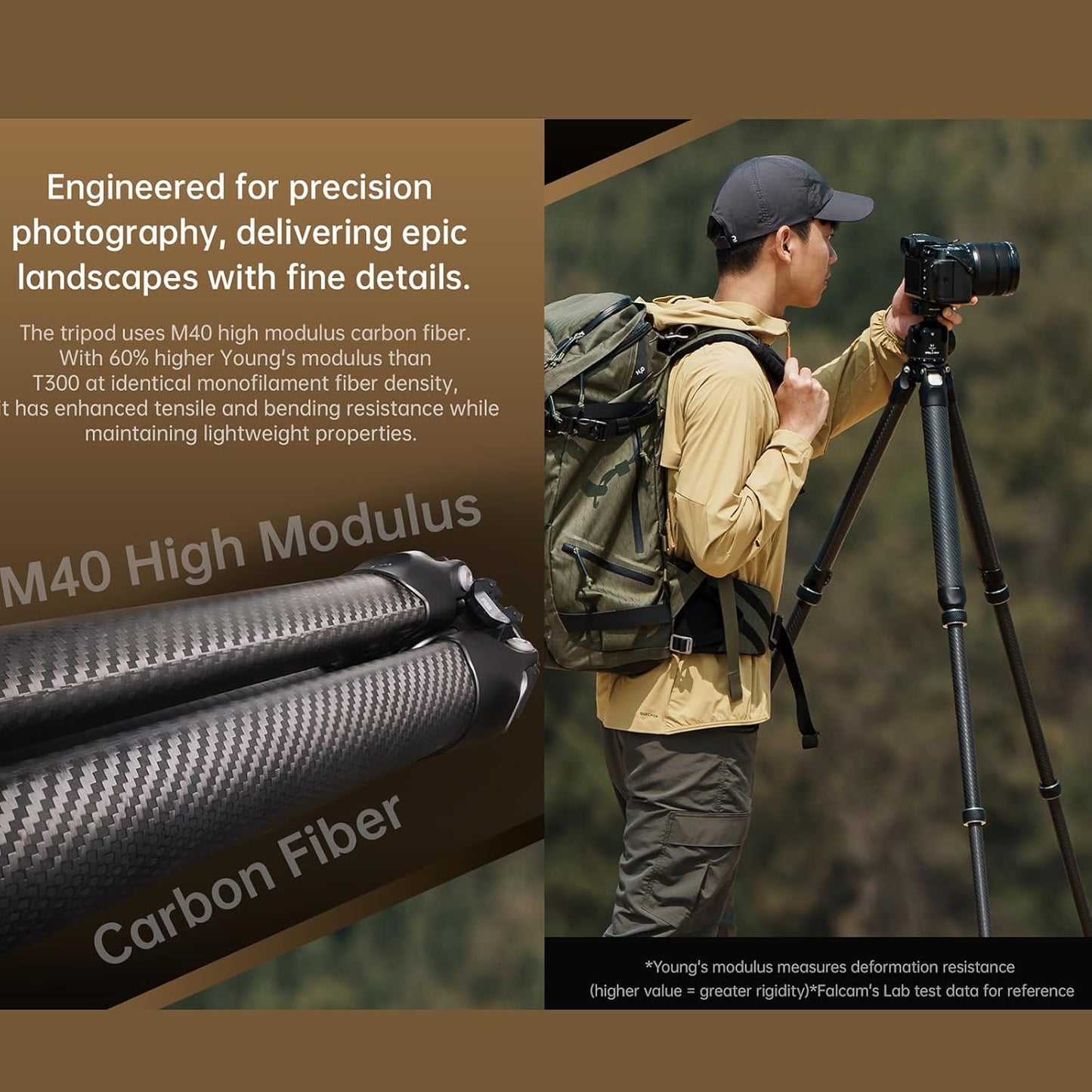 FALCAM TreeRoot Carbon Fiber Medium Tripod, 4-Section Legs, 50kg Vertical Load, 30mm Large Diameter, Quick Lock Tripod Only-T00A4901