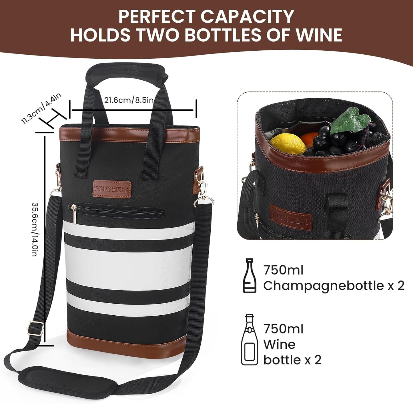 2-Bottle Insulated Wine Carrier Tote - Leakproof Padded 900D Oxford Cooler Bag for Travel, Picnics, Beach & Parties