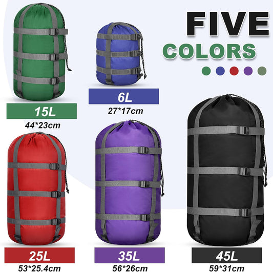 5 Pack Compression Stuff Sack 5 Assorted Size Sleeping Bag Stuff Sack Ultralight Sleeping Bag Cover Space Saving Gear for Travel Outdoor Camping Hiking Backpacking