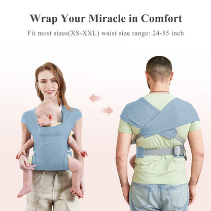 Newborn Carrier, Cozy Baby Carrier, Ergonomic Cross-Back Wrap, Hands-Free with Supportive Comfort, Light Blue