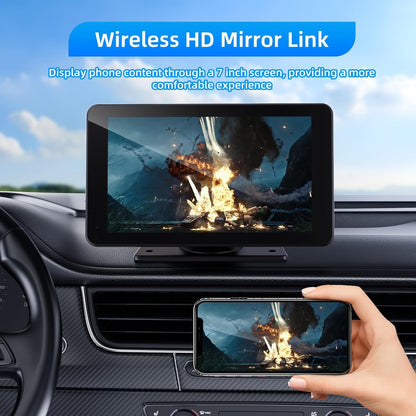 Wireless Apple Carplay and Android Auto Screen for Car, 7" HD Portable Touch Screen Car Stereo with Bluetooth, Backup Camera, Navigation, Mirror Link for All Vehicles