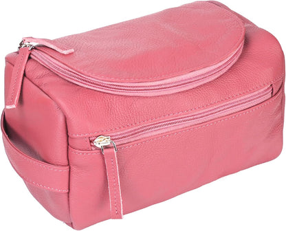 ELIZO Premium REAL Leather Toiletry Bag for Men Dopp Kitt Hanging Mens Toiletry Large TSA Toiletries Bag Shaving Grooming Bag Organizer Espresso (Pink, Large)