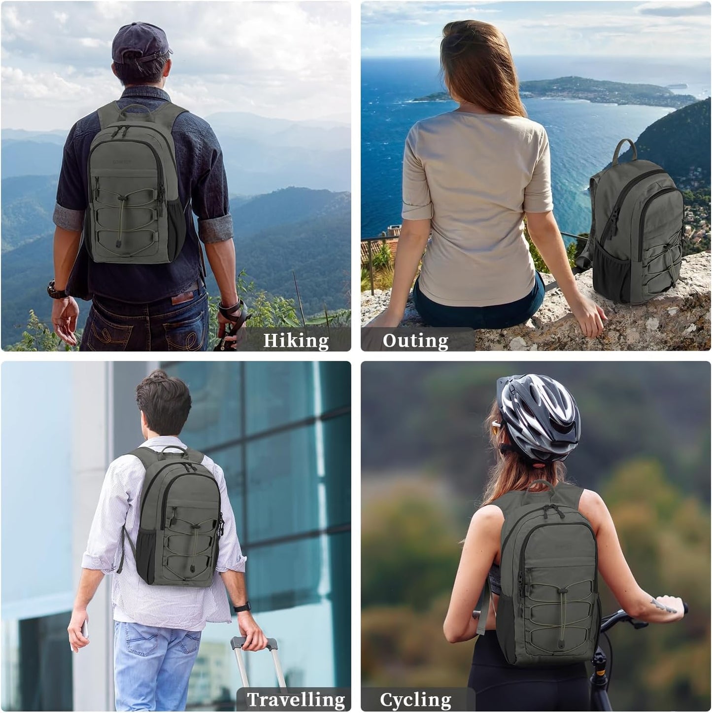 ZOMFELT Hiking Backpack for Women Men, 15L Lightweight Packable Backpacks for Trip, Water Resistant Small Travel Backpack, Foldable daypack for Hiking, Walking, Cycling, Camping, Grey & Black