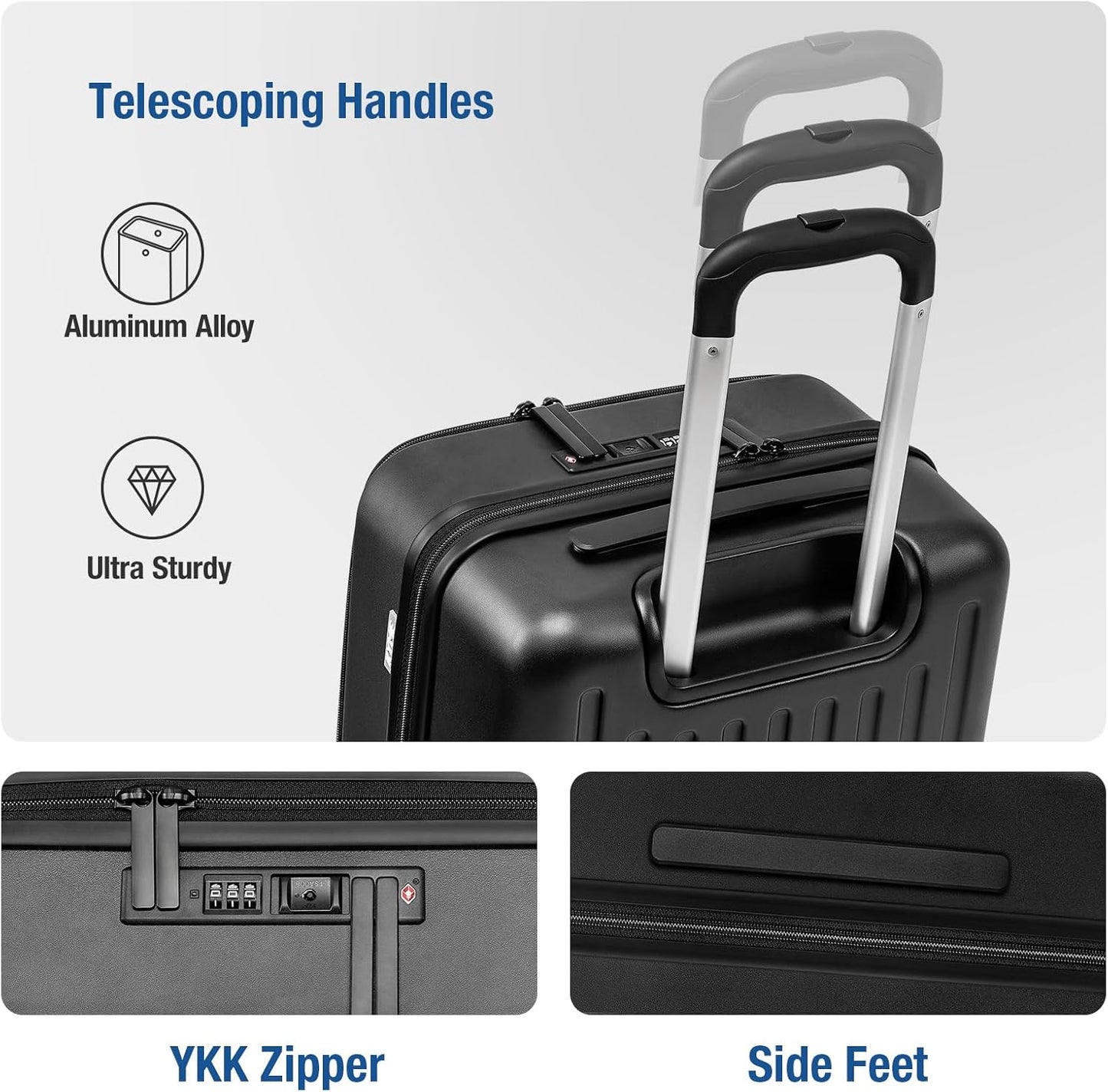 KYME 22-Inch Hardside Suitcase - Small Luggage, 100% PC Hard Shell with Laptop Compartment, TSA Lock, Double Wheels for Men & Women, Black