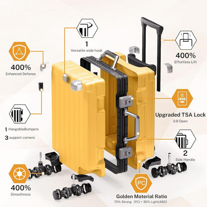 Krute Carry On Luggage 20 inch Aluminum Frame Suitcase with Spinner Wheels No Zipper Hardshell PC+ABS Luggages TSA Lock Zipperless Suitcases