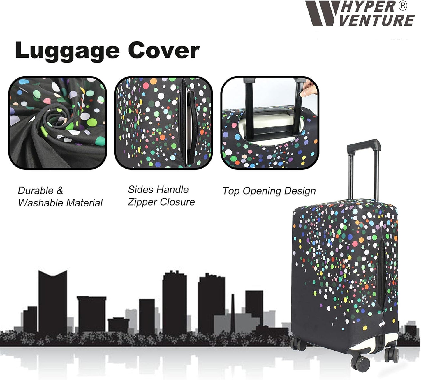 HYPER VENTURE Washable Luggage Cover - Fashion Suitcase Protector Fits 18-22 Inch Luggage (Color Dots, S)