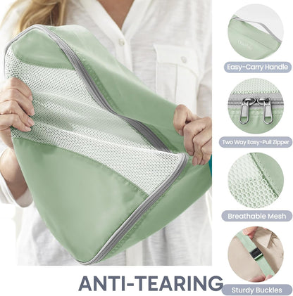 ALL INCLUDED 10 Set Durable Packing Cubes for Suitcases,OlarHike Essentials for Travel,UPGRADED Anti-Tear Stitching, NEW Improved Luggage Packing Organizers for Travel Accessories, Matcha Green