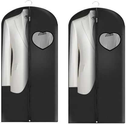 Dress Bags for Gowns Long, 45'' Garment Bags for Hanging Clothes, Suit Bag Cover for Storage and Travel, with Clear Heart Window, 2 Pack (Black)