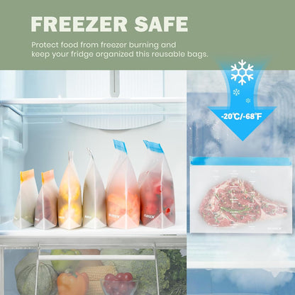 Dishwasher Safe Reusable Storage Bags Stand Up - BPA Free Reusable Sandwich Bags - Leakproof Gallon Freezer Bags, Silicone Food Storage Bags - Multicolor 4 Gallon + 6 Sandwich + 4 Snack Bags
