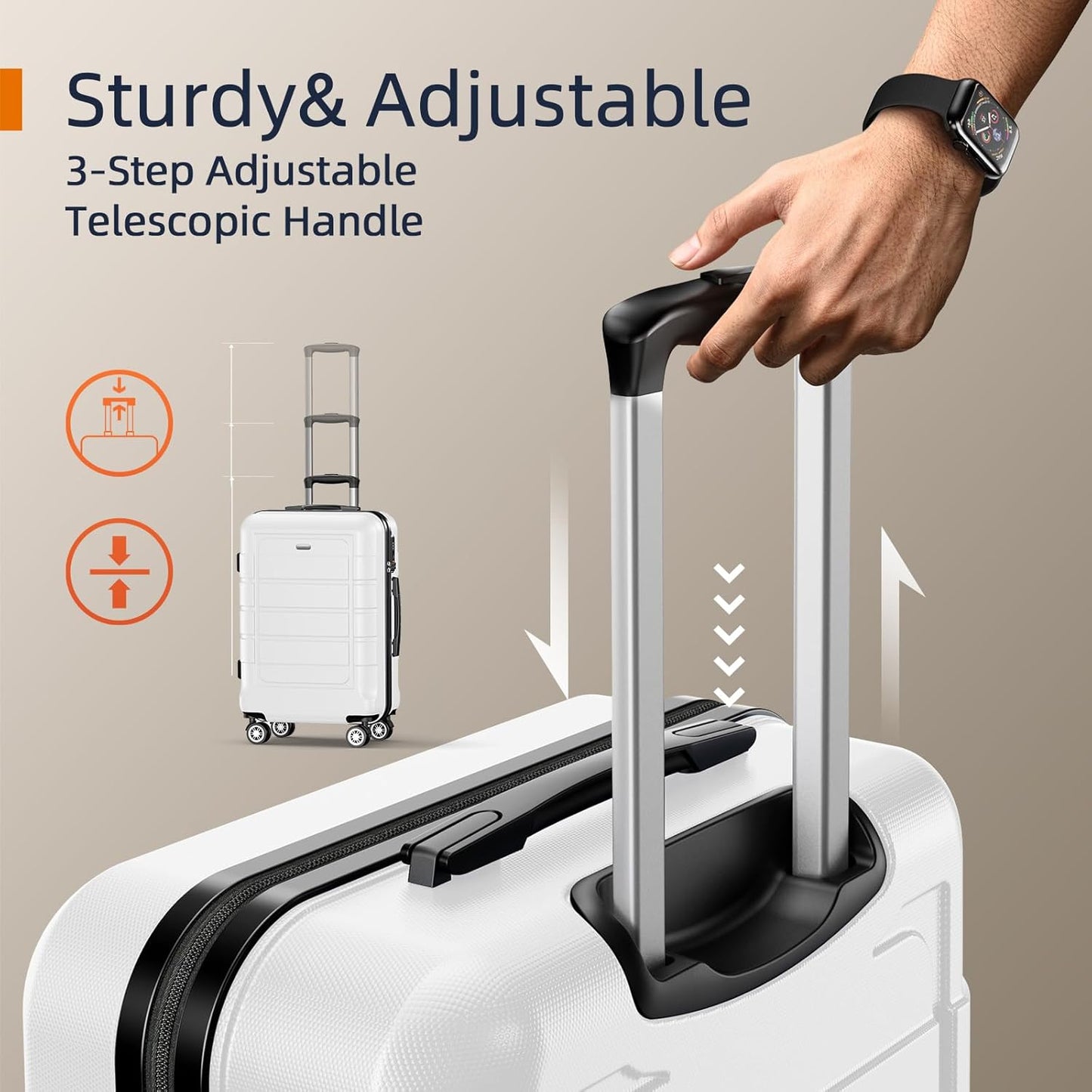 SHOWKOO Luggage Sets Expandable PC+ABS Durable Suitcase Sets Double Wheels TSA Lock White 3pcs