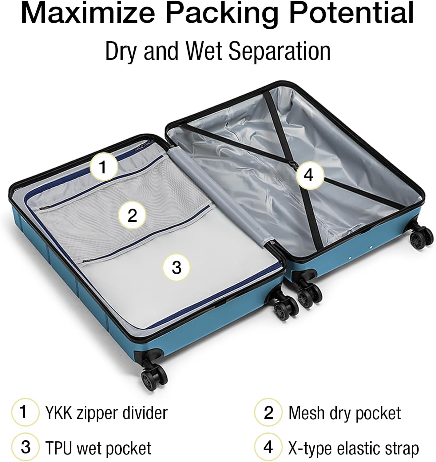 KYME Luggage Sets 3 Piece Hardshell 22in/26in/30in Suitcases with Spinner Wheels Hardside Suitcase Sets with TSA Lock Travel Rolling Luggage Set for Women Men Blue