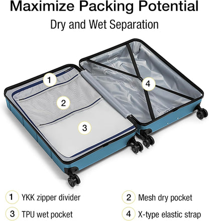 KYME Luggage Sets 3 Piece Hardshell 22in/26in/30in Suitcases with Spinner Wheels Hardside Suitcase Sets with TSA Lock Travel Rolling Luggage Set for Women Men Blue