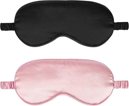 2Pack Silk Sleep Mask,IEKEODI Eye Mask for Sleeping,Elastic Blackout Eye Mask & Blindfold for Full Night's Sleep,Travel and Nap(Black+Pink)