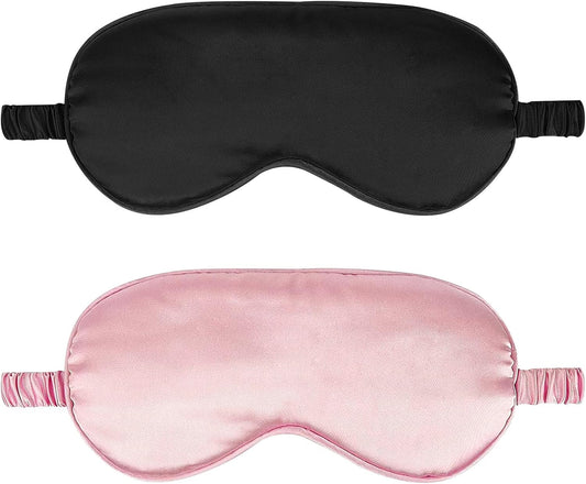 2Pack Silk Sleep Mask,IEKEODI Eye Mask for Sleeping,Elastic Blackout Eye Mask & Blindfold for Full Night's Sleep,Travel and Nap(Black+Pink)