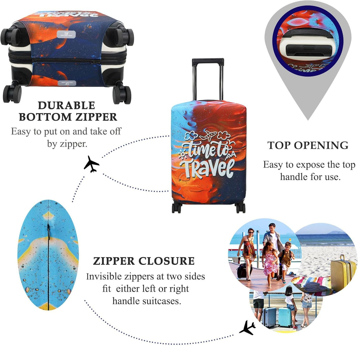 Explore Land Luggage Cover Suitcase Protector Fits 27-30 Inch Case (Time to Travel, L)