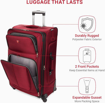 SwissGear Sion Softside Expandable Roller Luggage, Burgundy, 3-Piece Set (21/25/29)