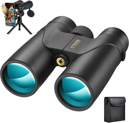 12x42 HD Binoculars for Adults - Upgraded BAK4 Prism and FMC Lens, Phone Adapter + Tripod for Bird Watching, Cruise Ships, Concerts, Hunting, Hiking, Wildlife Observation