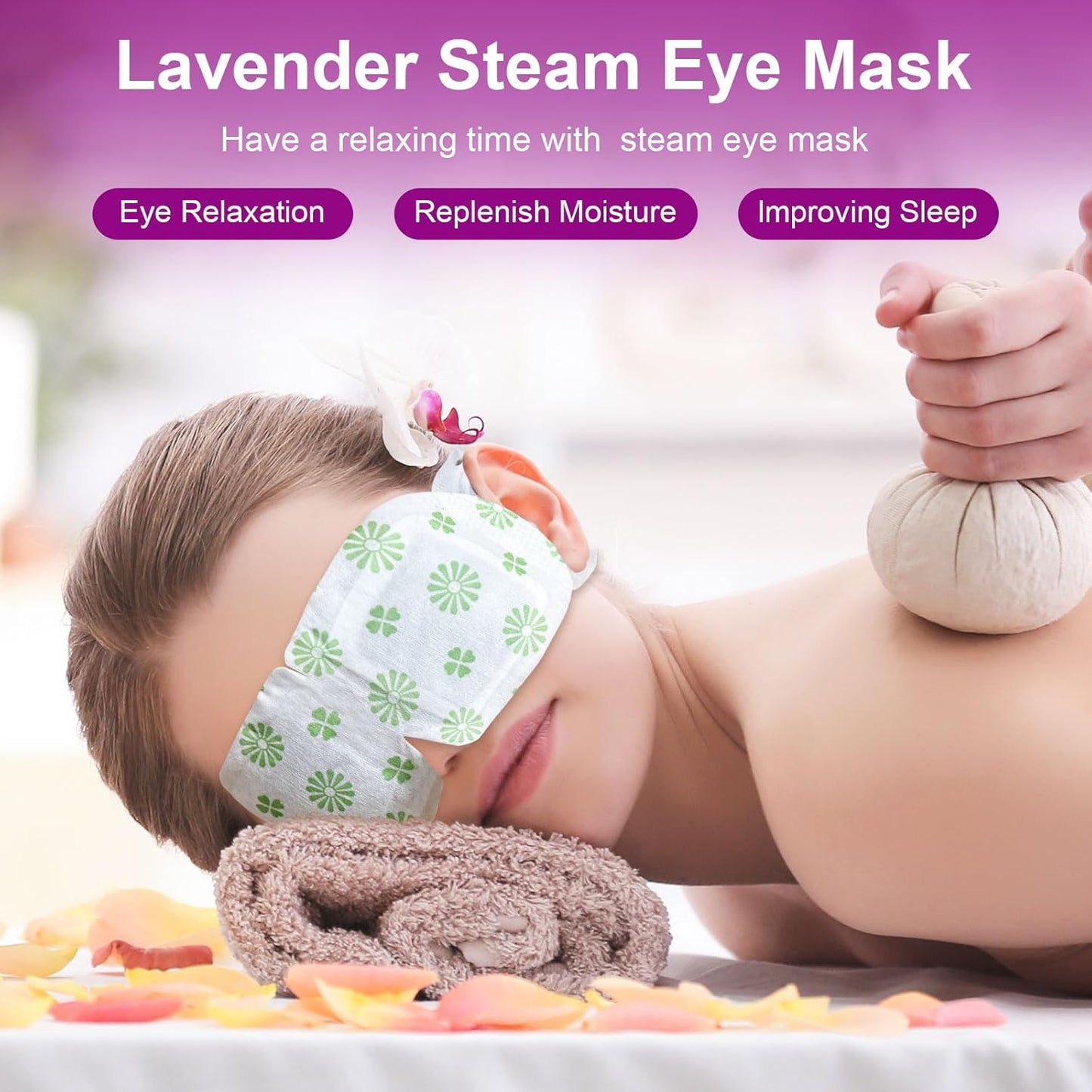 20 Packs Steam Eye Mask, Lavender Steam Eye Masks Disposable, Self-Heating Relief Heated Eye Mask for Fatigue, Perfect for Home, Sleep, Spa & Travel