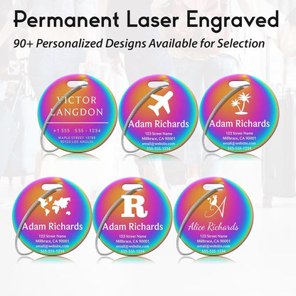 Custom Stainless Steel Luggage Tags: Personalize Your Suitcases, Backpacks, and Bags with Your Text (Rainbow) Elegant Circle-Rainbow