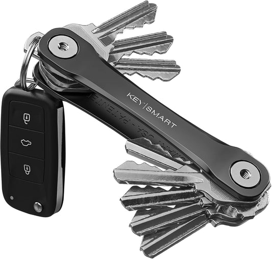 KEYSMART Key Holder for Keychain - Compact Key Organizer for Key Chain, Minimalist Clutter-Free EDC Keychains Key Ring, Black Flex, 8 Keys
