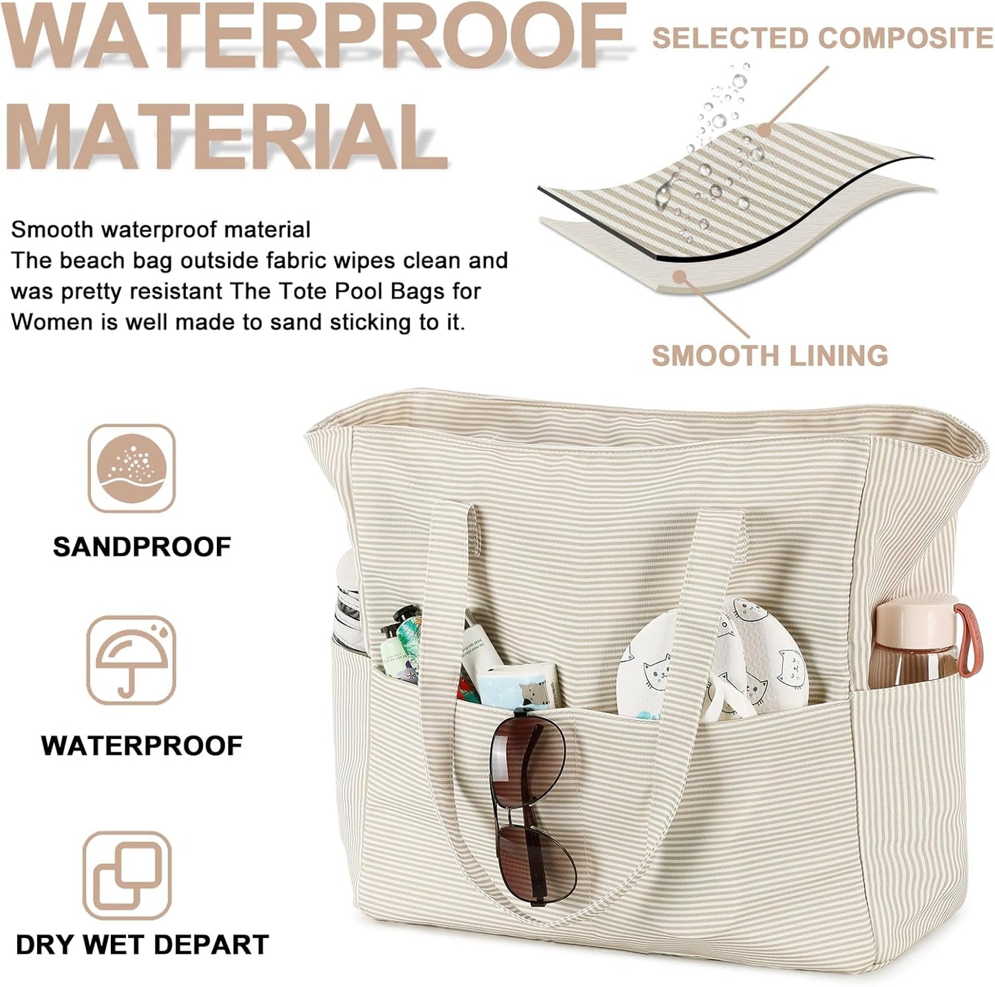 Waterproof Beach Tote Pool Bags for Women Ladies Extra Large Gym Tote Carry On Bag With Wet Compartment for Weekender Travel