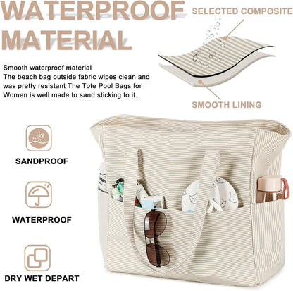 Waterproof Beach Tote Pool Bags for Women Ladies Extra Large Gym Tote Carry On Bag With Wet Compartment for Weekender Travel